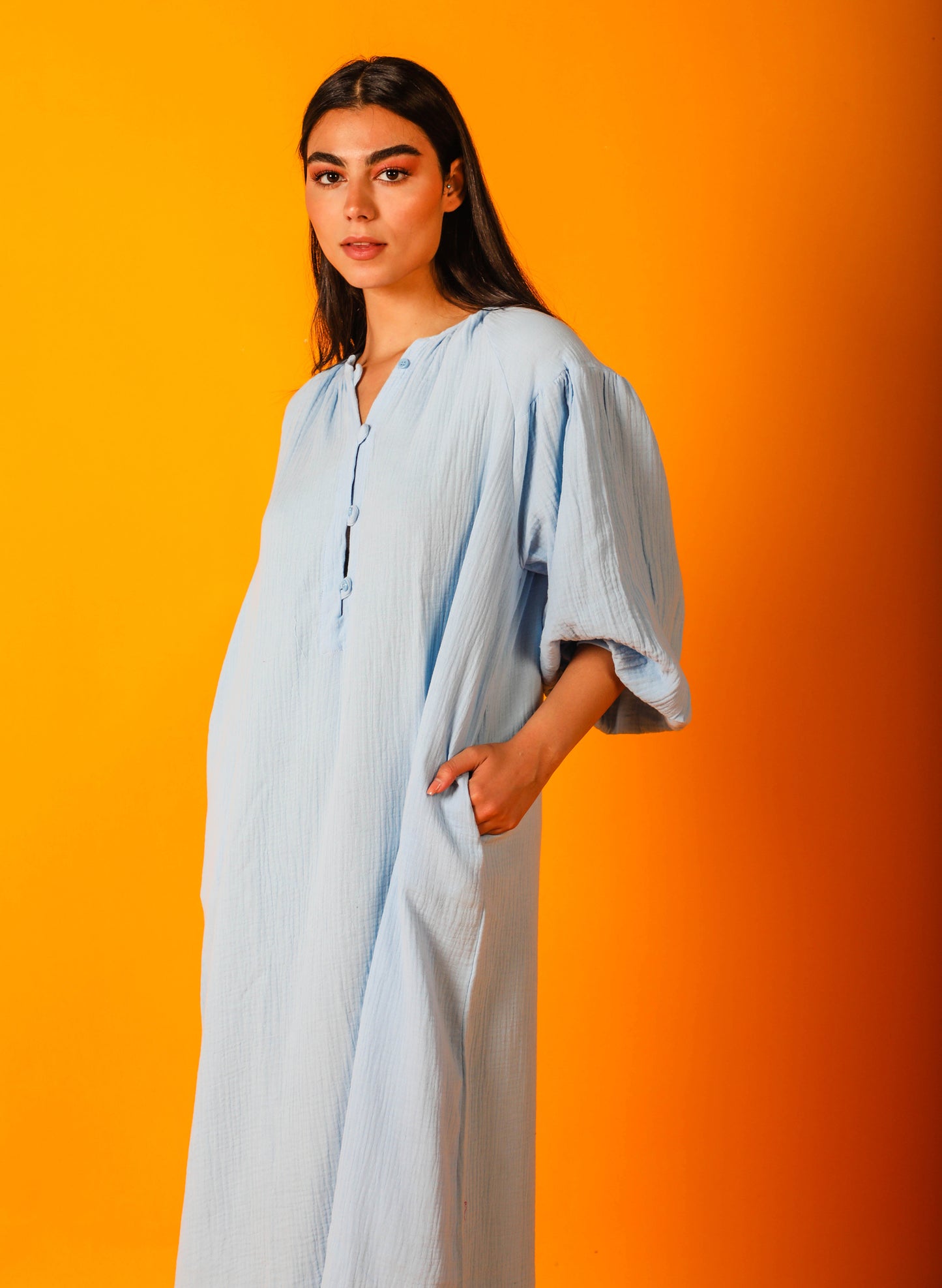 Puffy Sleeves Muslin Dress