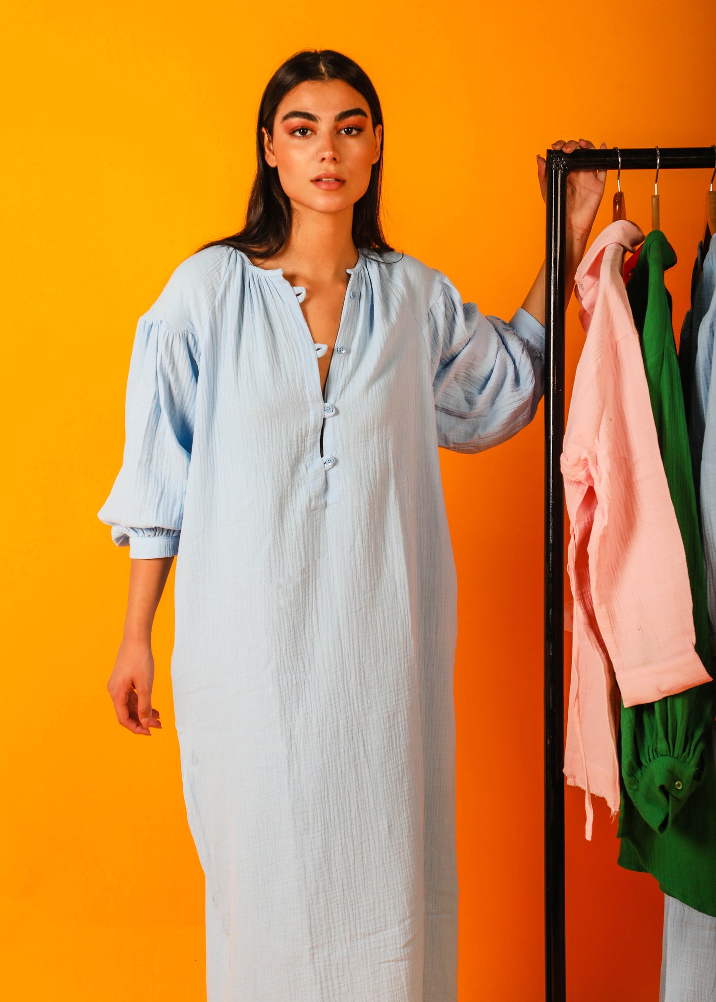 Puffy Sleeves Muslin Dress